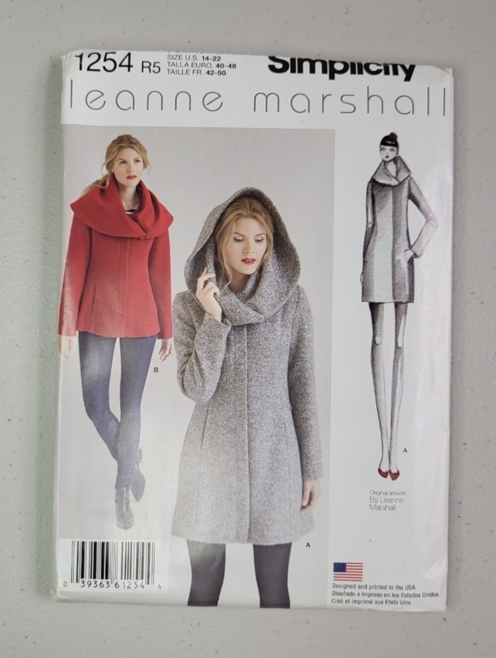 Simplicity 1254 Leanne Marshall Hooded Coat Jacket Sewing Pattern Size 14-22.